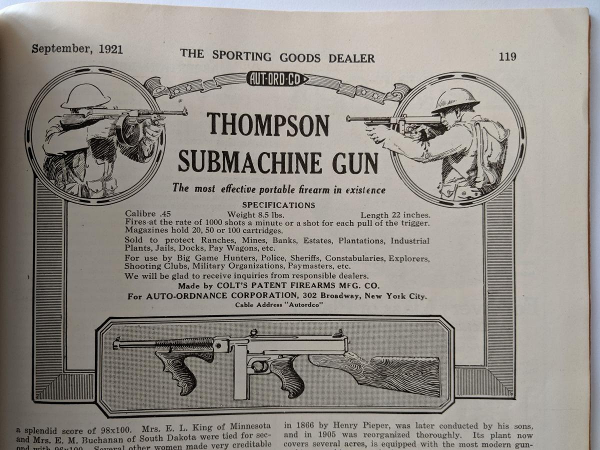 The Sporting Goods Dealer Catalog Sept. 21 Thompson Submachine Gun