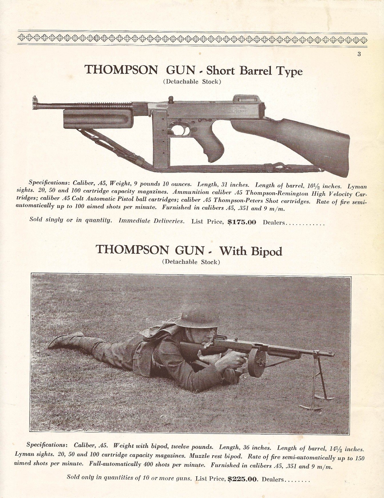 Tommy Gun Military Model M1923 AOC Catalog Thompson Submachine Gun